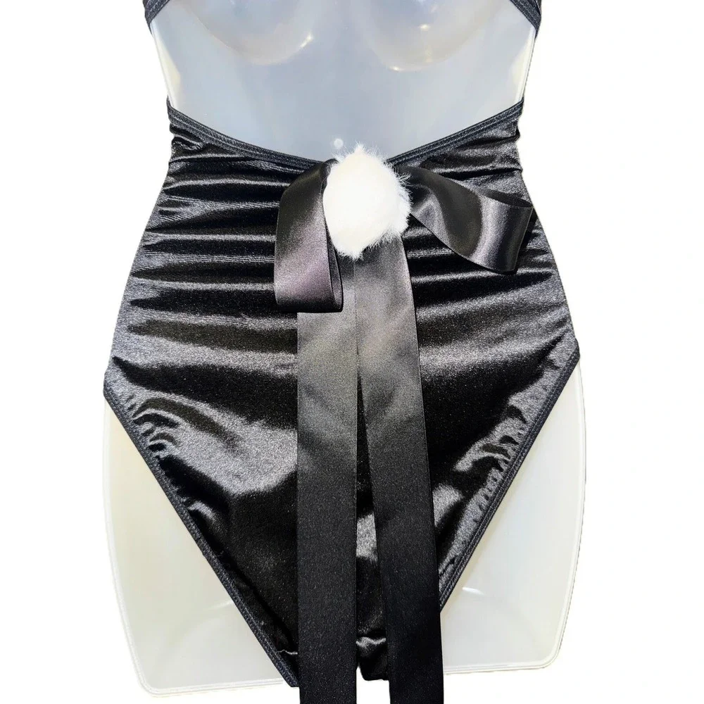 New FULL SET Small Black Bunny Halloween Costume Fishnet Tights Ears Headband